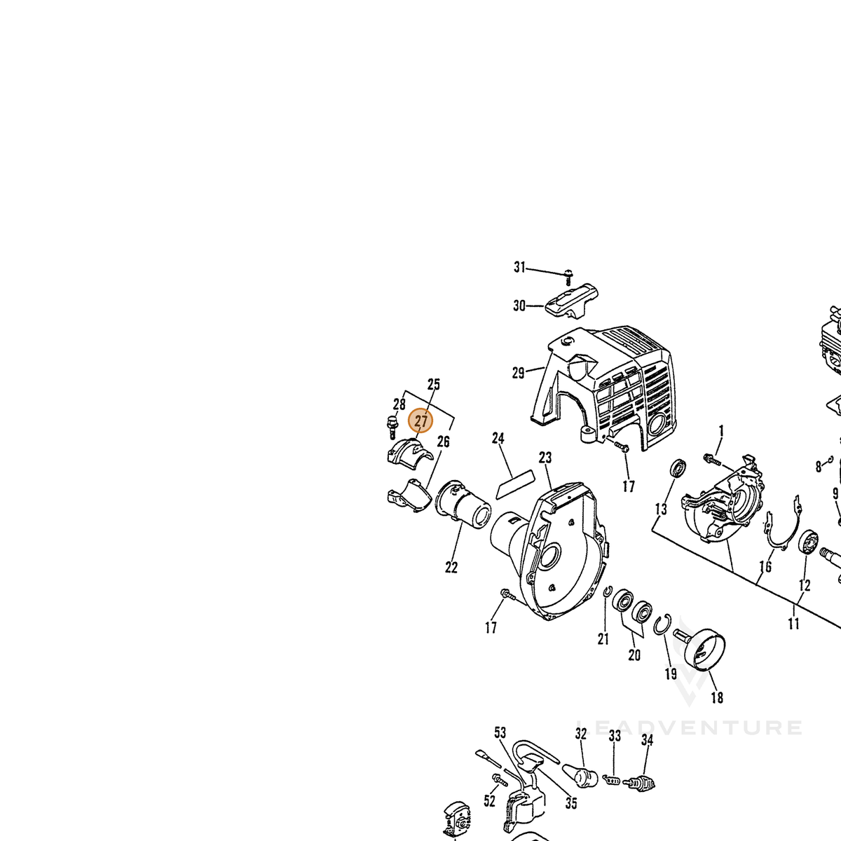 ECHO part 61092227432 — IPL diagram snippet (6x zoom, amber highlight)