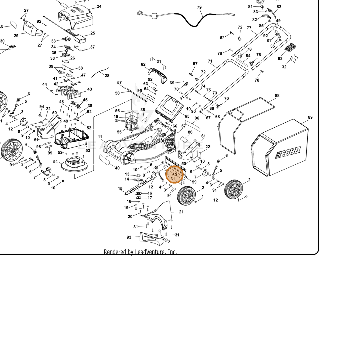 ECHO part 636232001 — IPL diagram snippet (6x zoom, amber highlight)