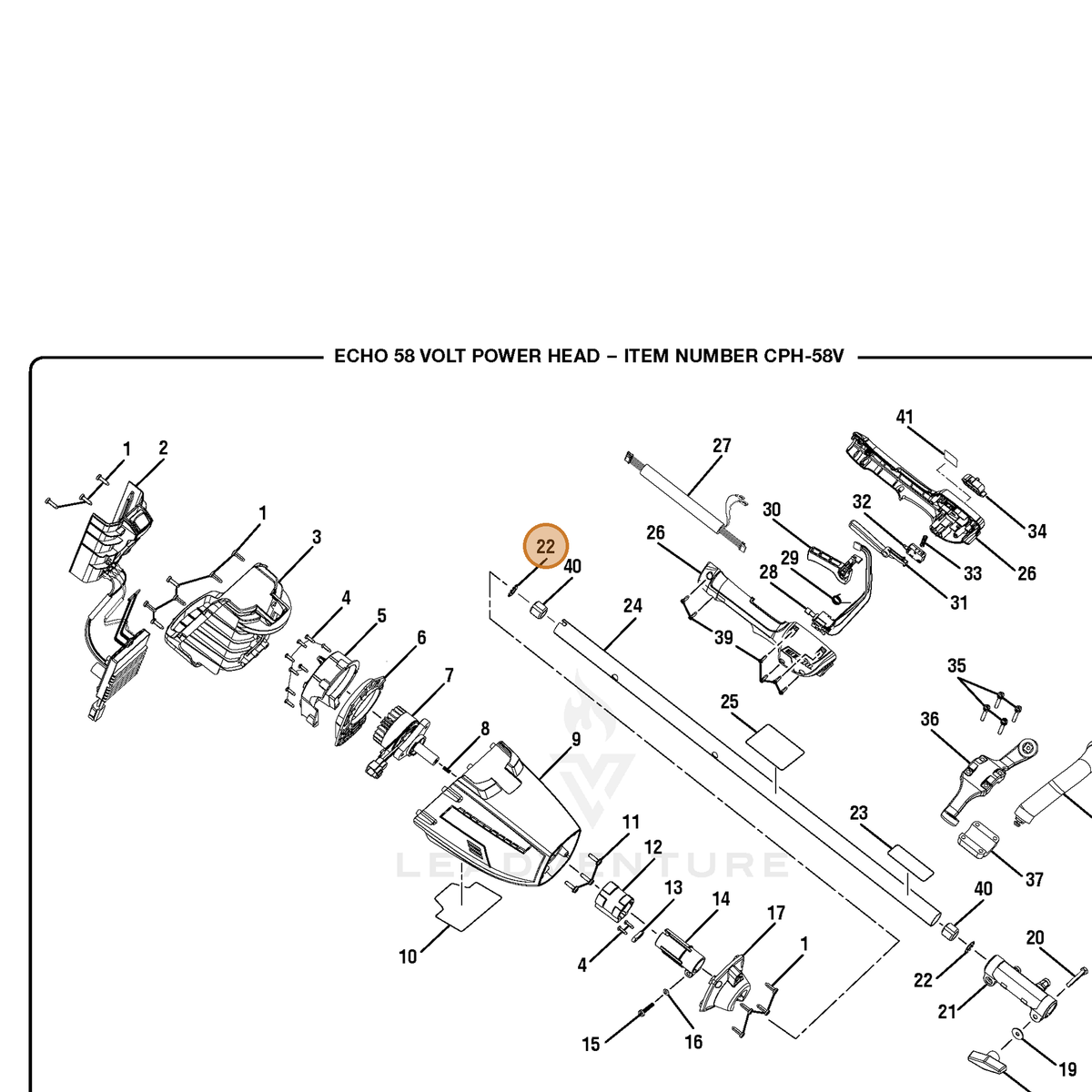 ECHO part 636602001 — IPL diagram snippet (6x zoom, amber highlight)