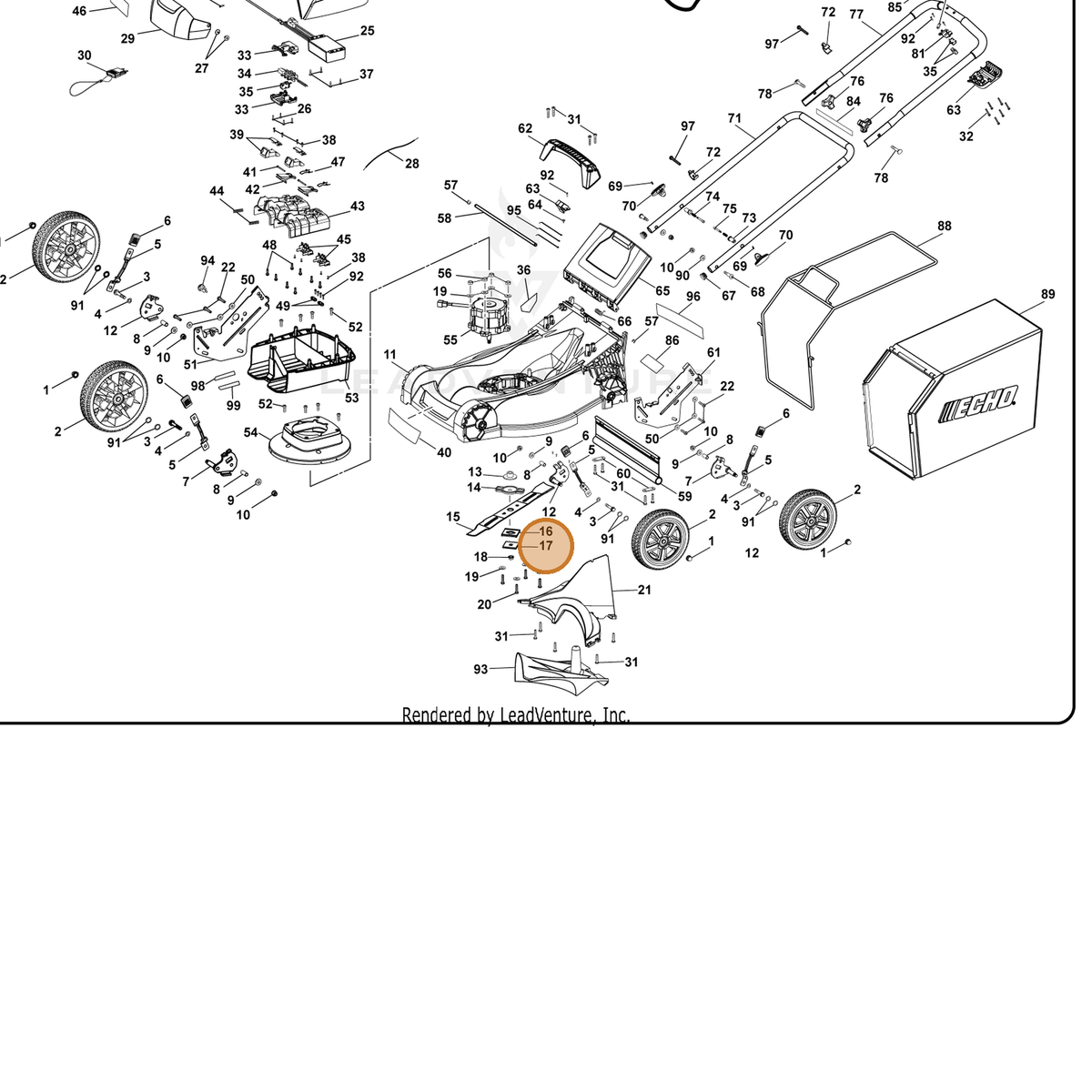 ECHO part 639118001 — IPL diagram snippet (6x zoom, amber highlight)