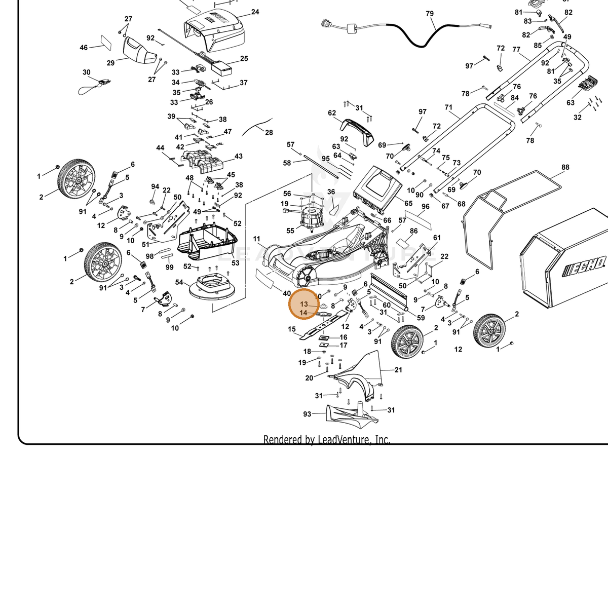 ECHO part 639120001 — IPL diagram snippet (6x zoom, amber highlight)