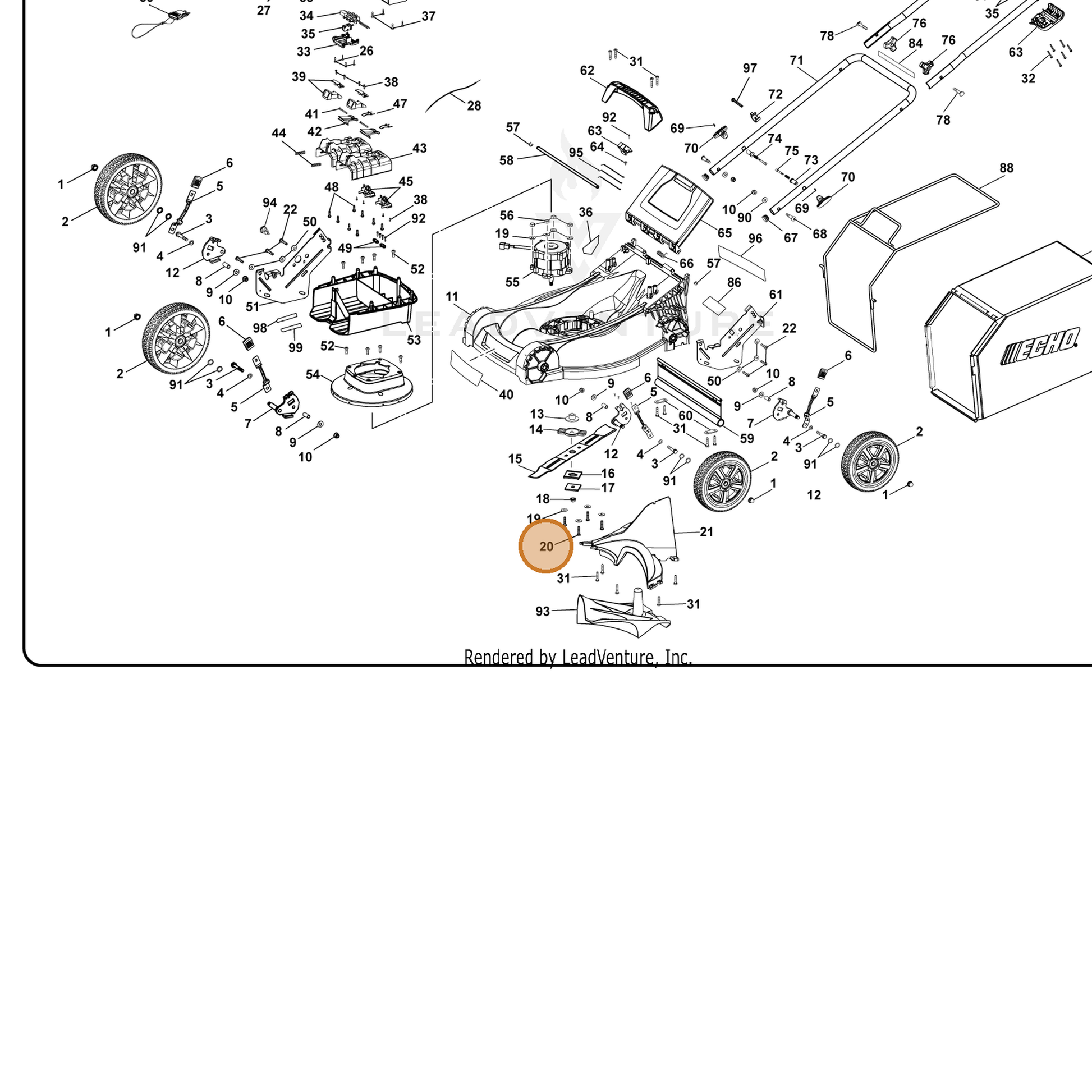 ECHO part 660722002 — IPL diagram snippet (6x zoom, amber highlight)