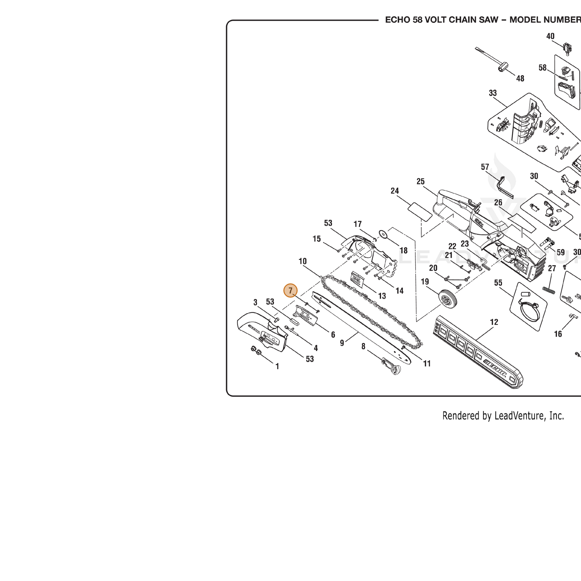 ECHO part 660922001 — IPL diagram snippet (6x zoom, amber highlight)