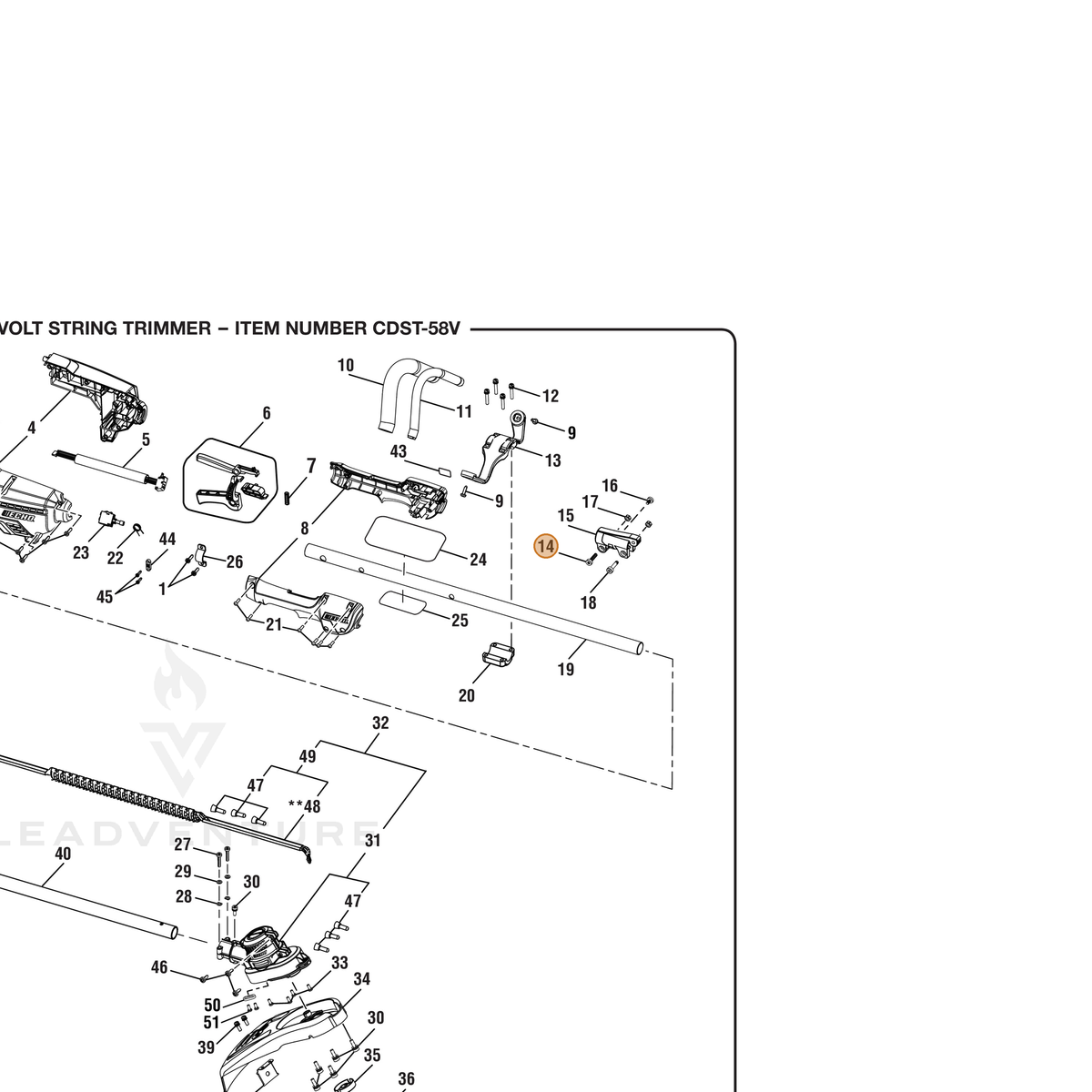 ECHO part 662151001 — IPL diagram snippet (6x zoom, amber highlight)