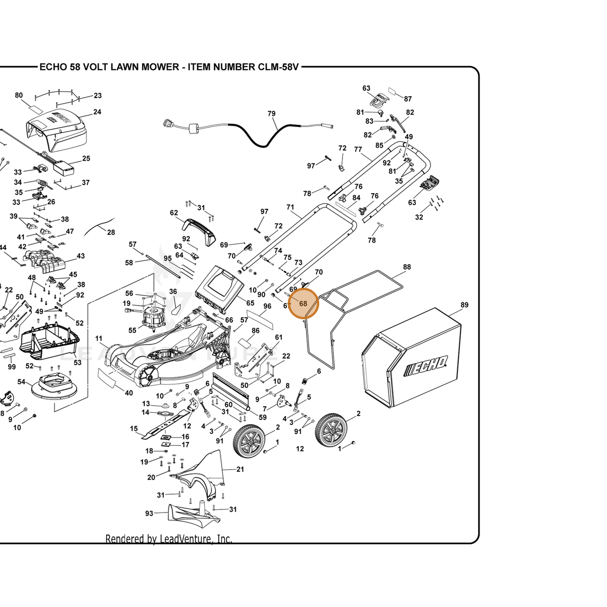 ECHO part 662162001 — IPL diagram snippet (6x zoom, amber highlight)