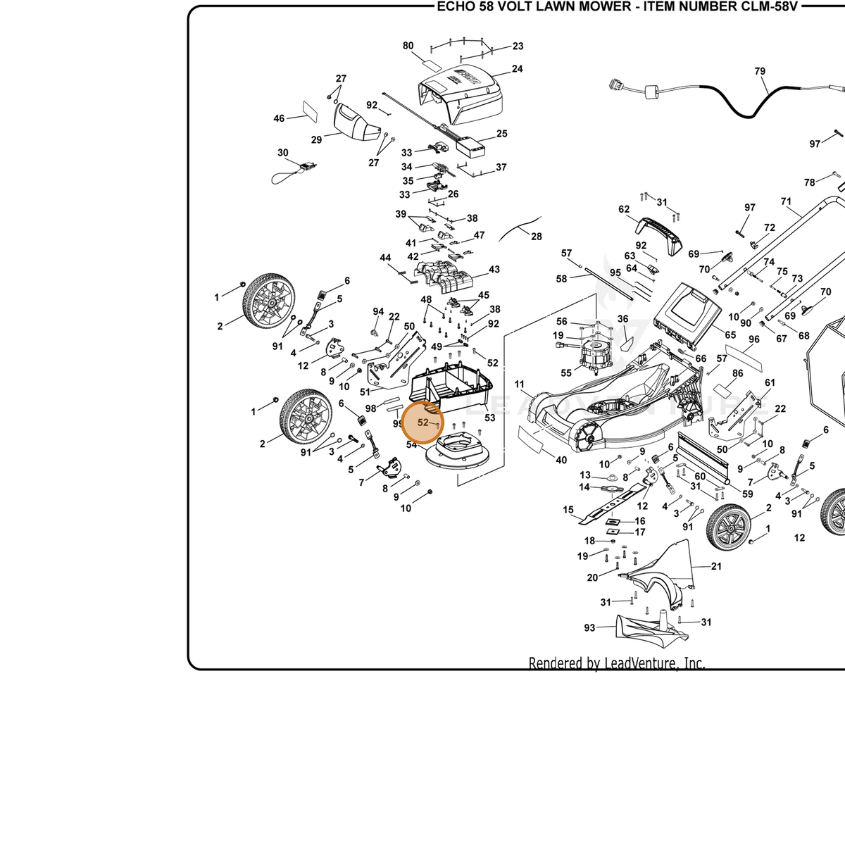 ECHO part 664004001 — IPL diagram snippet (6x zoom, amber highlight)