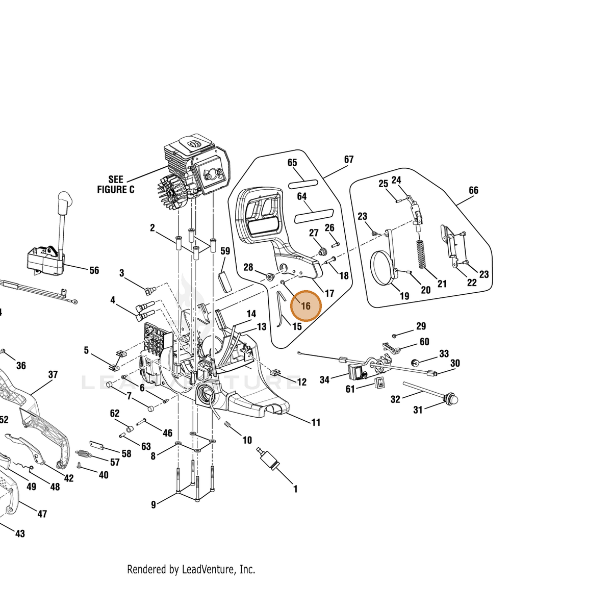 ECHO part 671075001 — IPL diagram snippet (6x zoom, amber highlight)