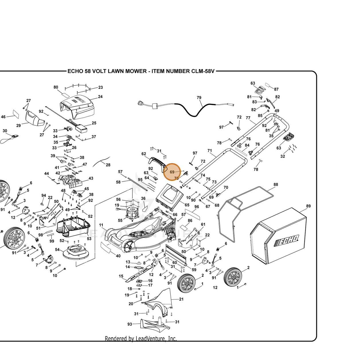 ECHO part 673441001 — IPL diagram snippet (6x zoom, amber highlight)