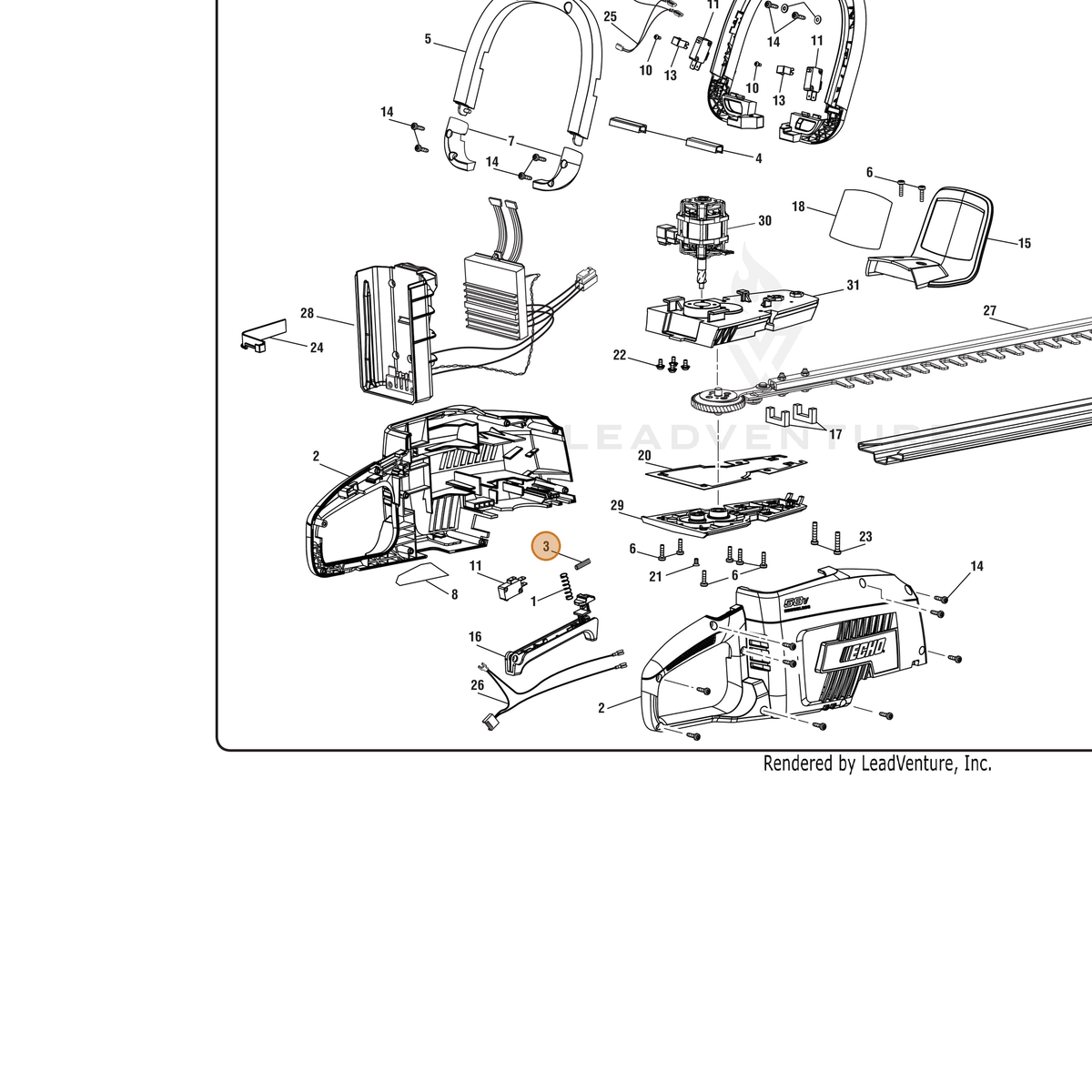 ECHO part 679055010 — IPL diagram snippet (6x zoom, amber highlight)