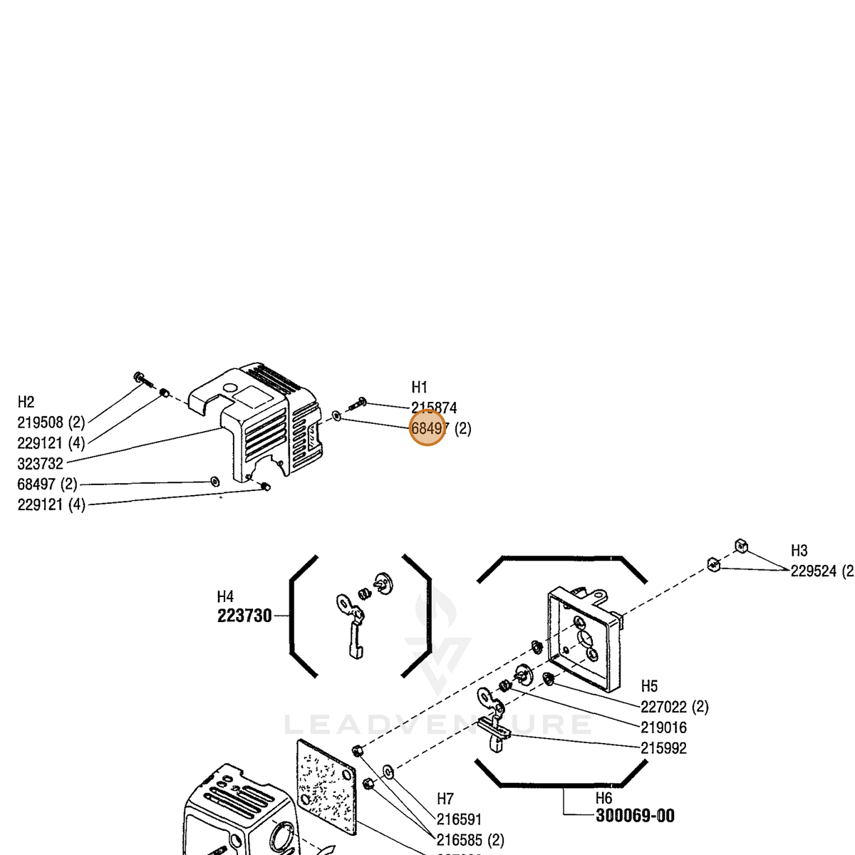 ECHO part 68497 — IPL diagram snippet (6x zoom, amber highlight)