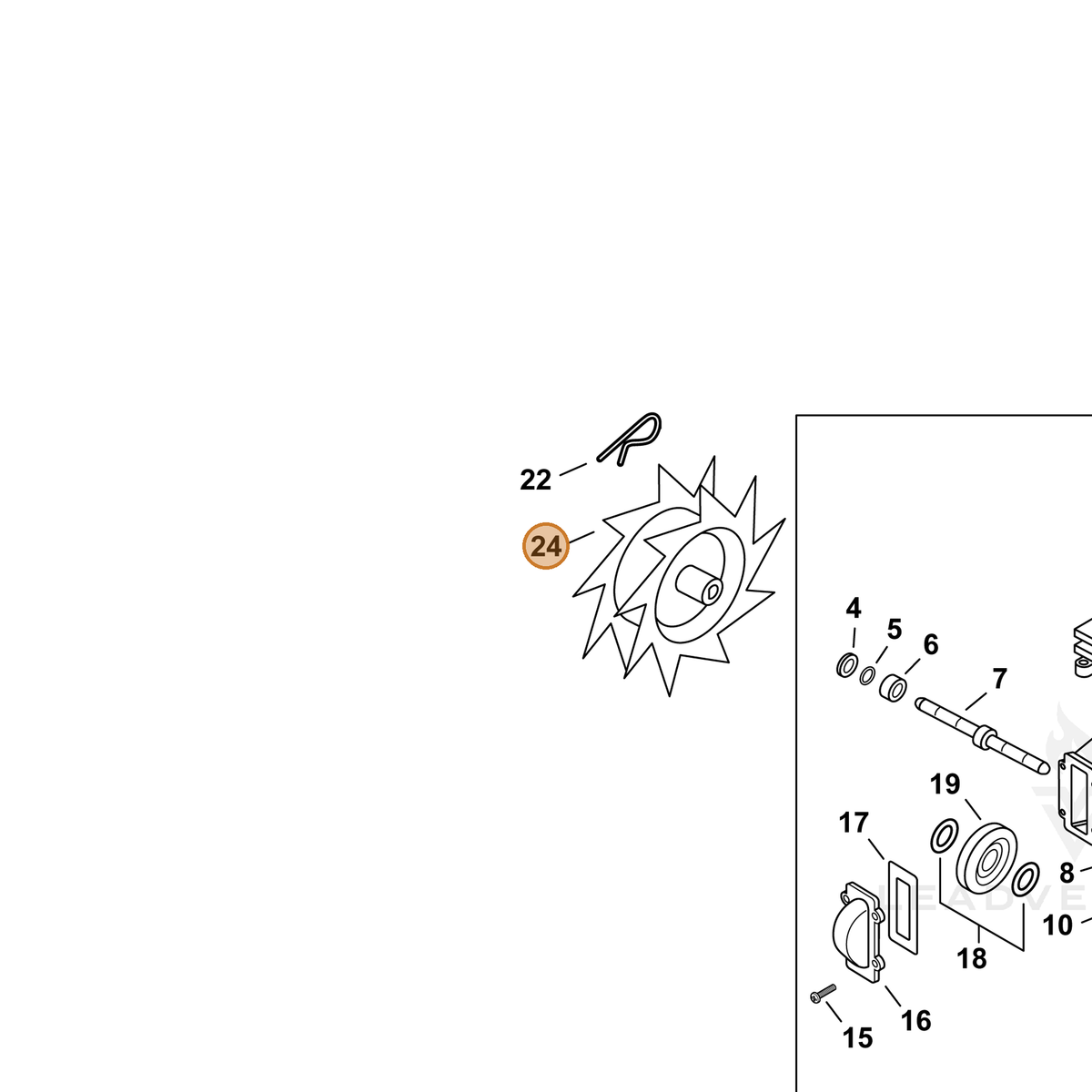 ECHO part 69001113350 — IPL diagram snippet (6x zoom, amber highlight)