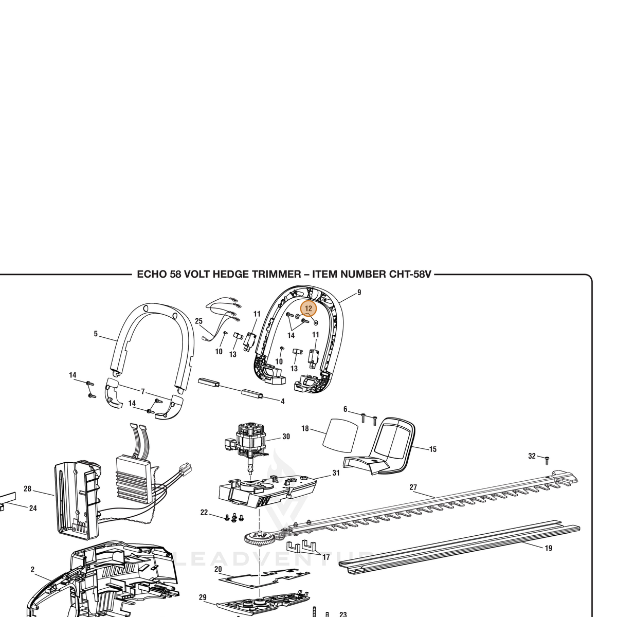 ECHO part 690969001 — IPL diagram snippet (6x zoom, amber highlight)