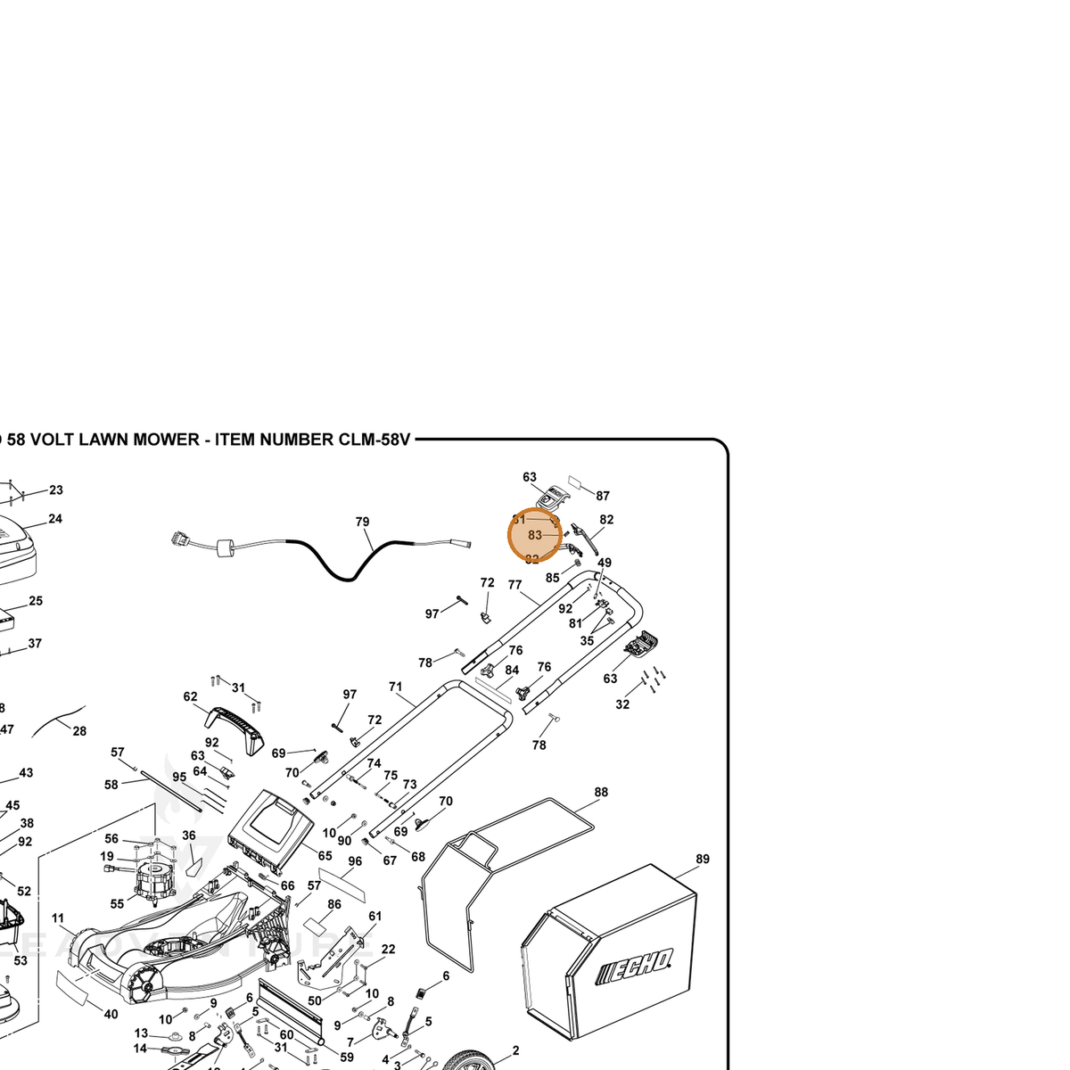 ECHO part 694218001 — IPL diagram snippet (6x zoom, amber highlight)