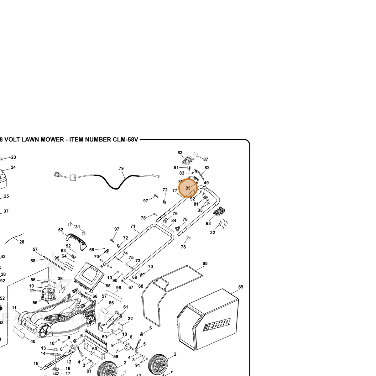ECHO part 694475001 — IPL diagram snippet (6x zoom, amber highlight)