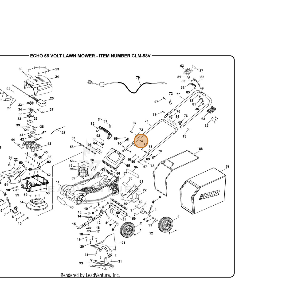 ECHO part 694490001 — IPL diagram snippet (6x zoom, amber highlight)