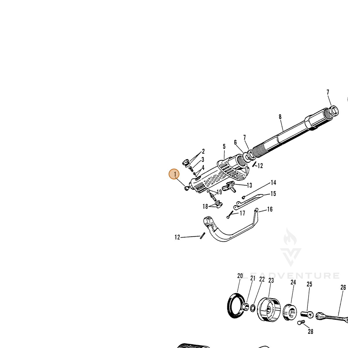 ECHO part 7001020108 — IPL diagram snippet (6x zoom, amber highlight)