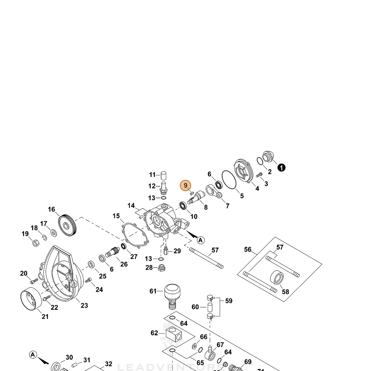 ECHO part 70602020030 — IPL diagram snippet (6x zoom, amber highlight)