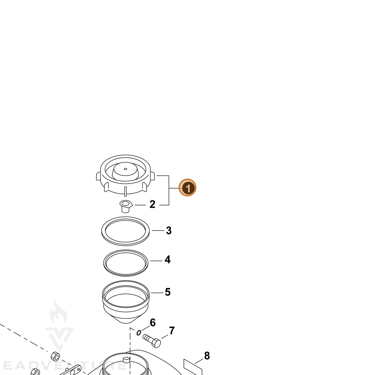 ECHO part 70604001A61 — IPL diagram snippet (6x zoom, amber highlight)