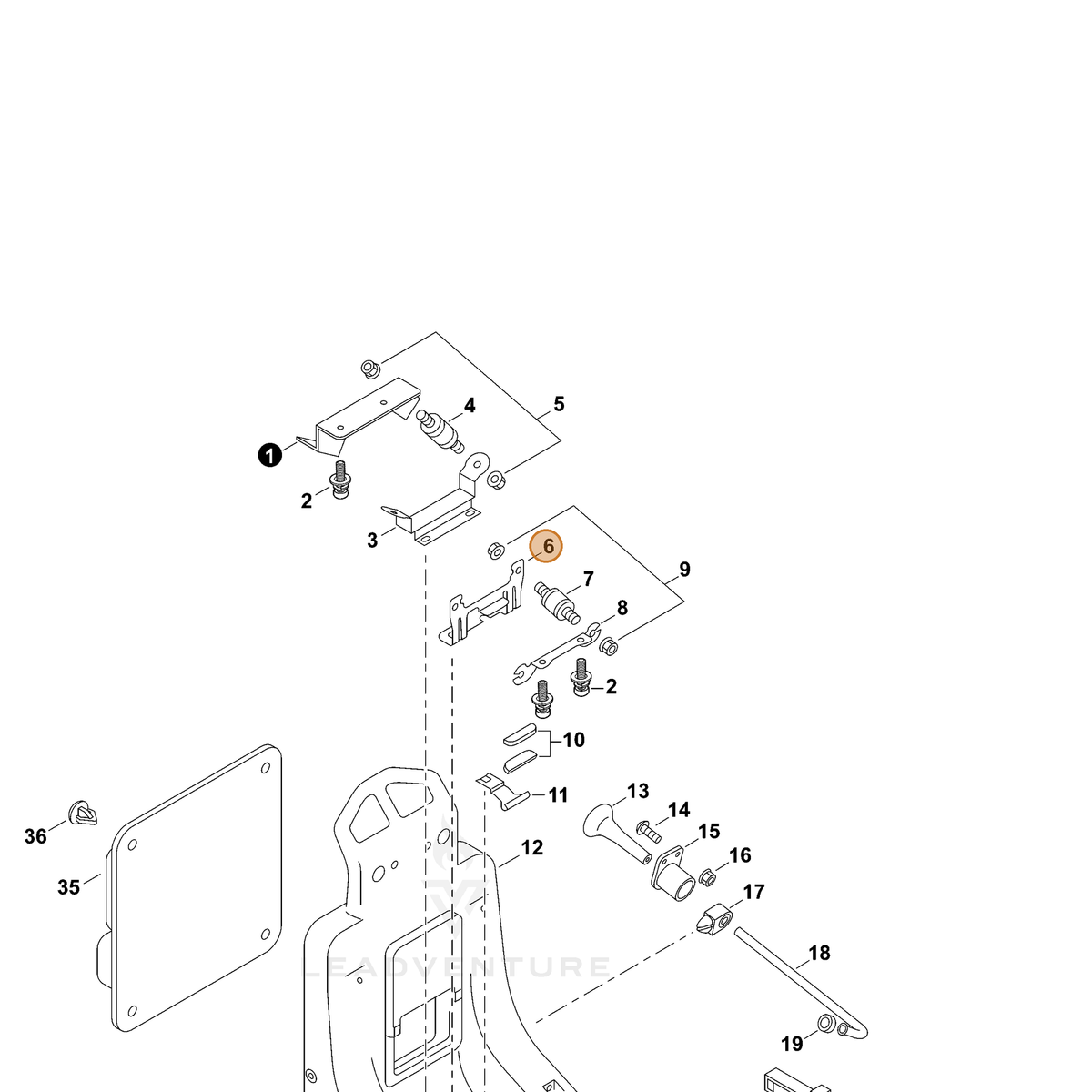 ECHO part 70616015430 — IPL diagram snippet (6x zoom, amber highlight)