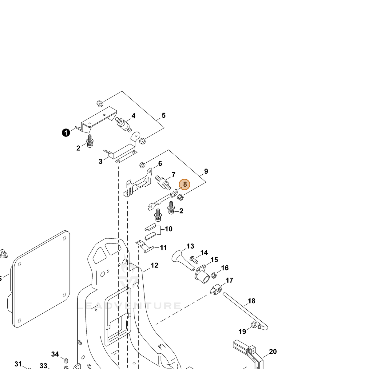 ECHO part 70616018450 — IPL diagram snippet (6x zoom, amber highlight)