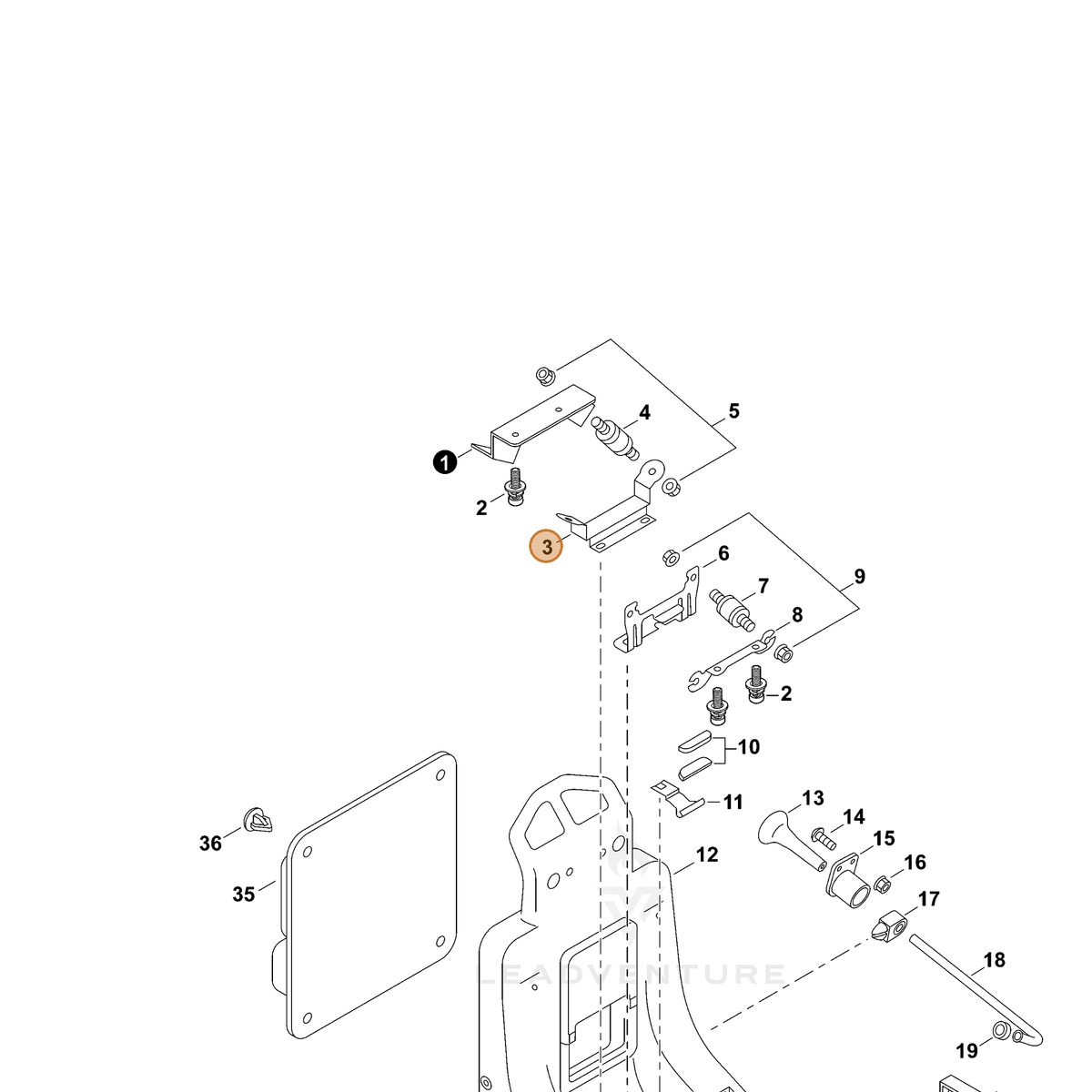 ECHO part 70616023450 — IPL diagram snippet (6x zoom, amber highlight)