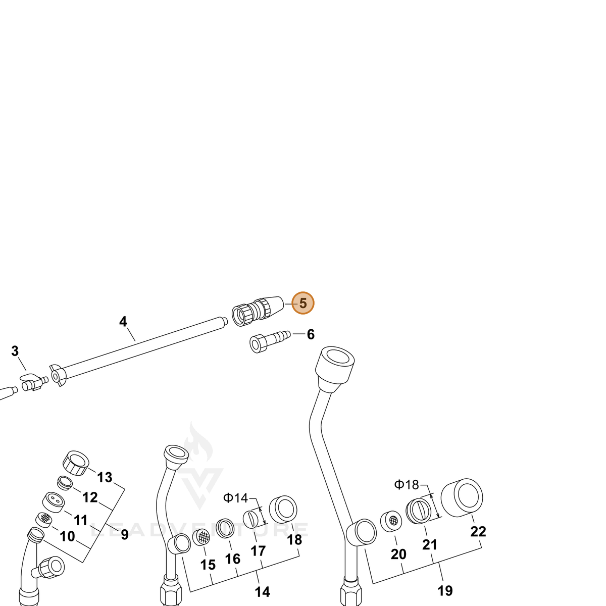 ECHO part 70617039920 — IPL diagram snippet (6x zoom, amber highlight)