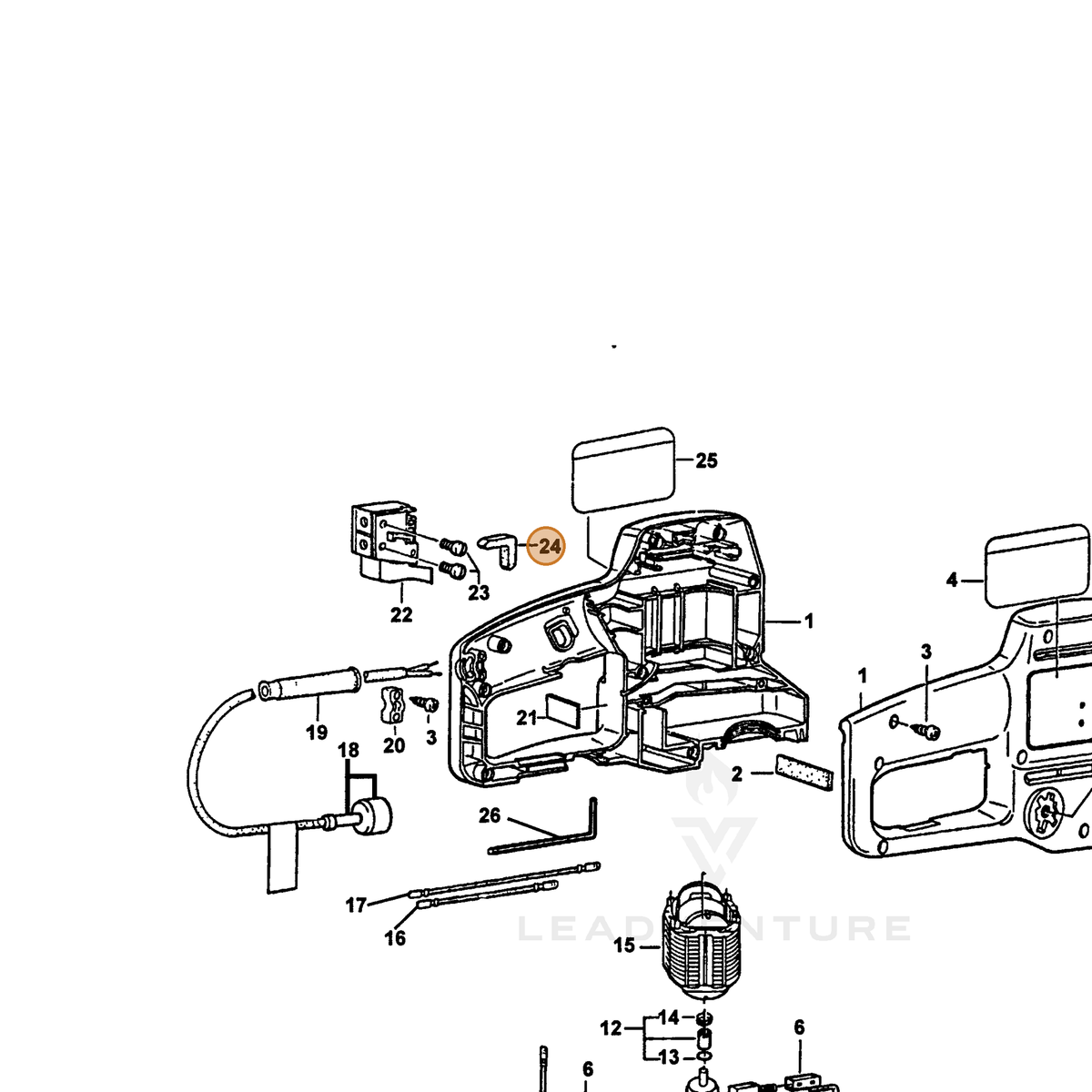 ECHO part 72601022000 — IPL diagram snippet (6x zoom, amber highlight)