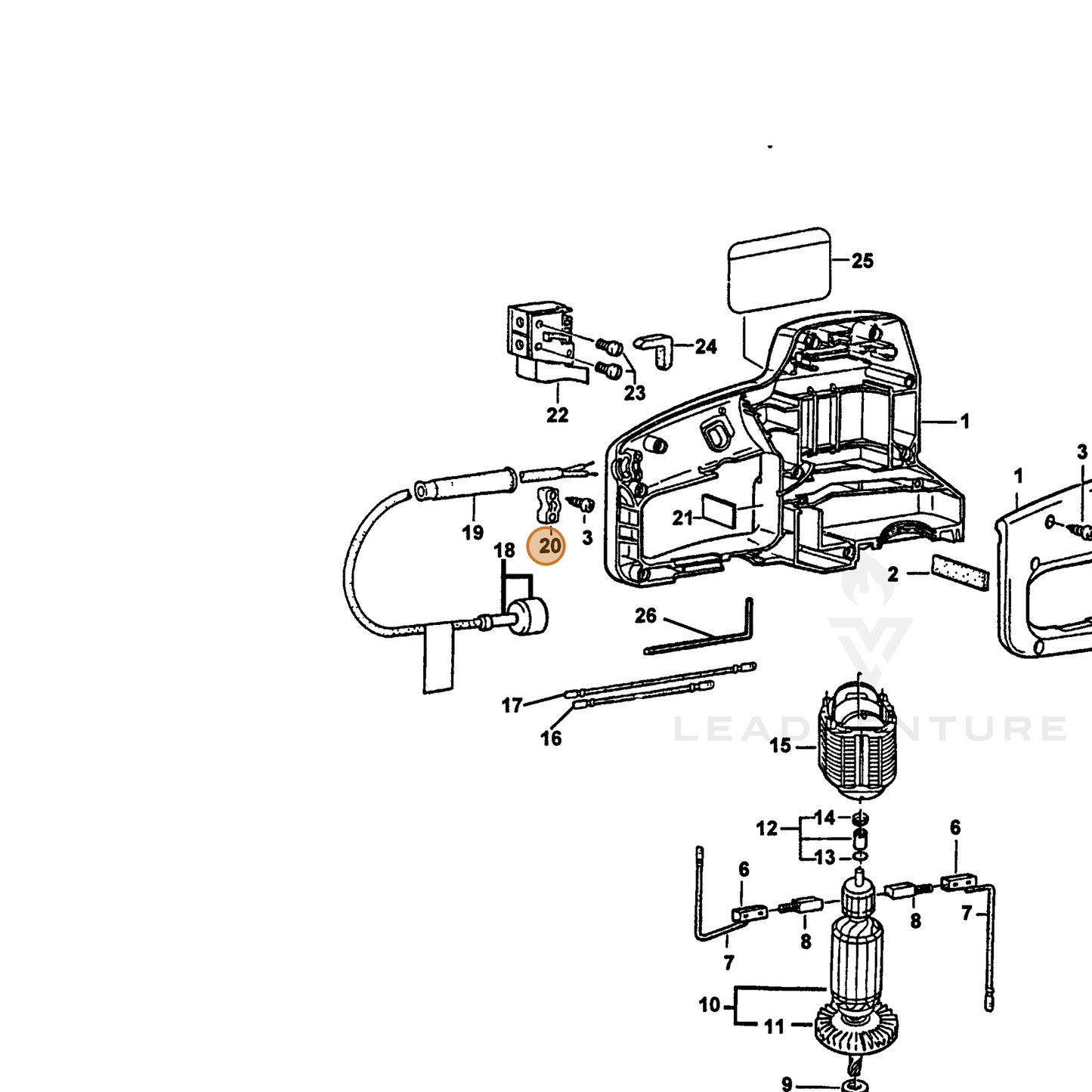 ECHO part 72601035001 — IPL diagram snippet (6x zoom, amber highlight)