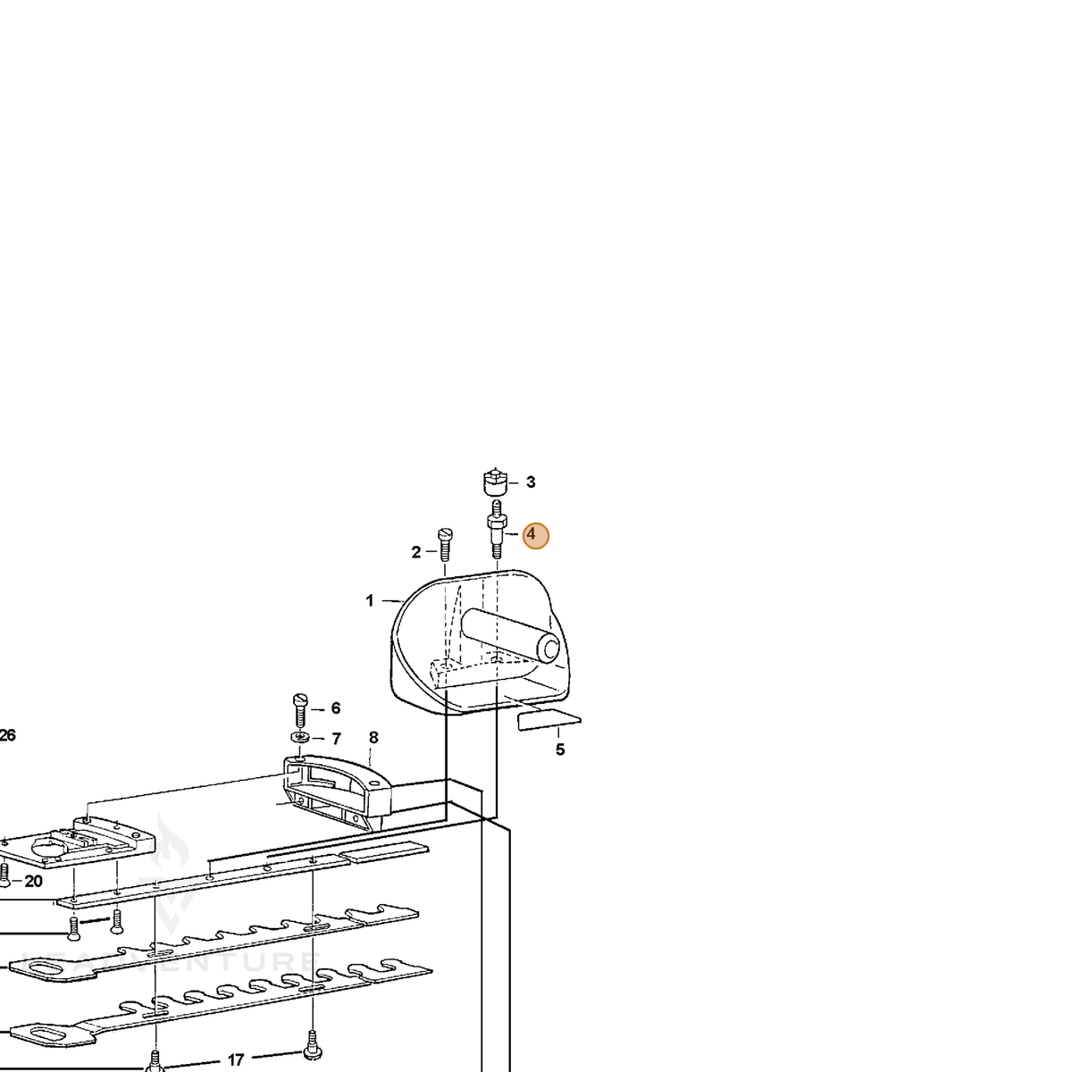 ECHO part 72603052001 — IPL diagram snippet (6x zoom, amber highlight)