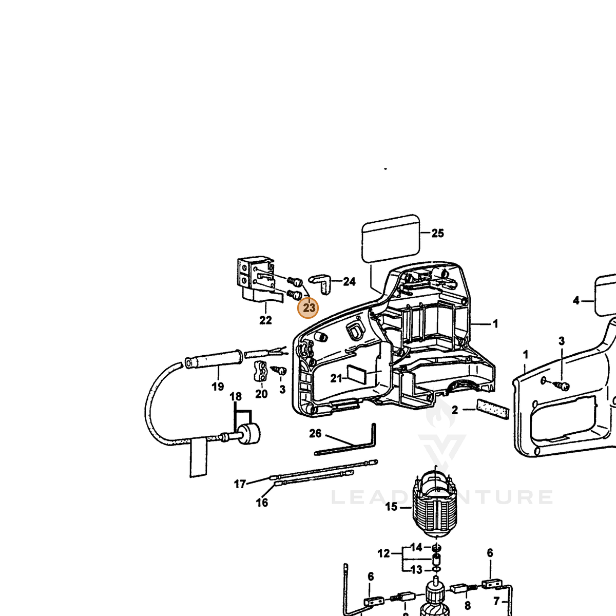 ECHO part 72603410001 — IPL diagram snippet (6x zoom, amber highlight)