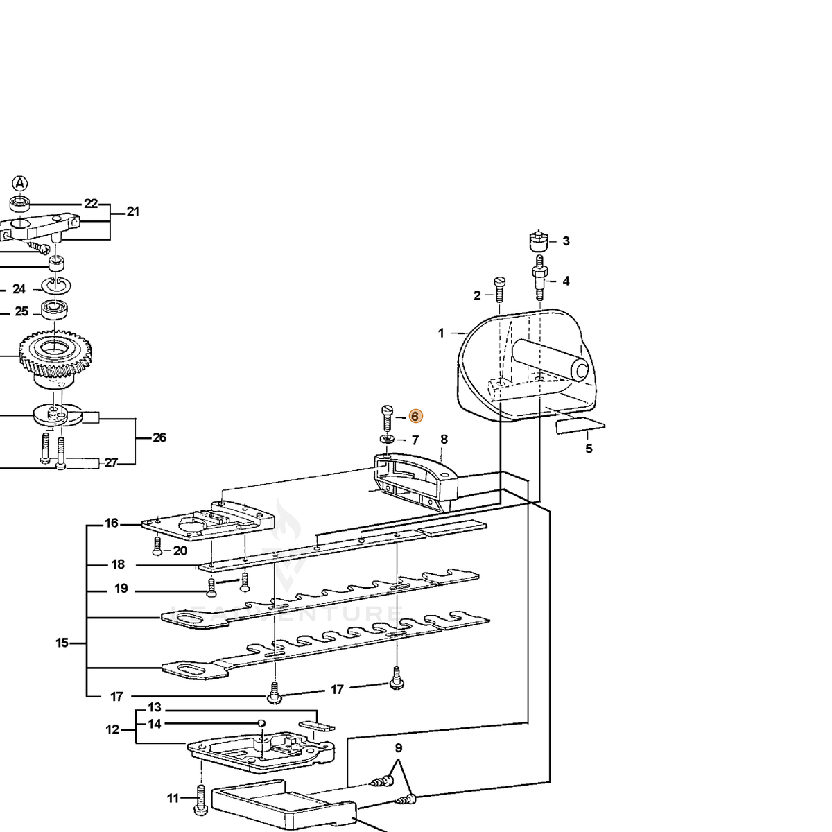 ECHO part 72603410044 — IPL diagram snippet (6x zoom, amber highlight)