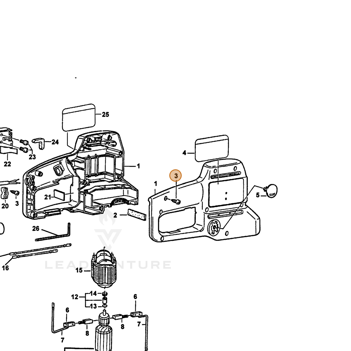 ECHO part 72603435036 — IPL diagram snippet (6x zoom, amber highlight)