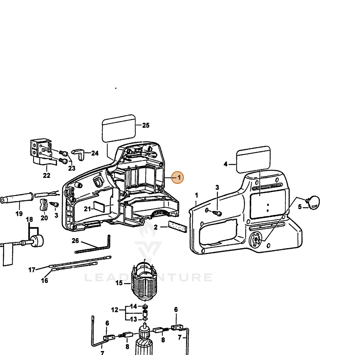 ECHO part 72605104490 — IPL diagram snippet (6x zoom, amber highlight)