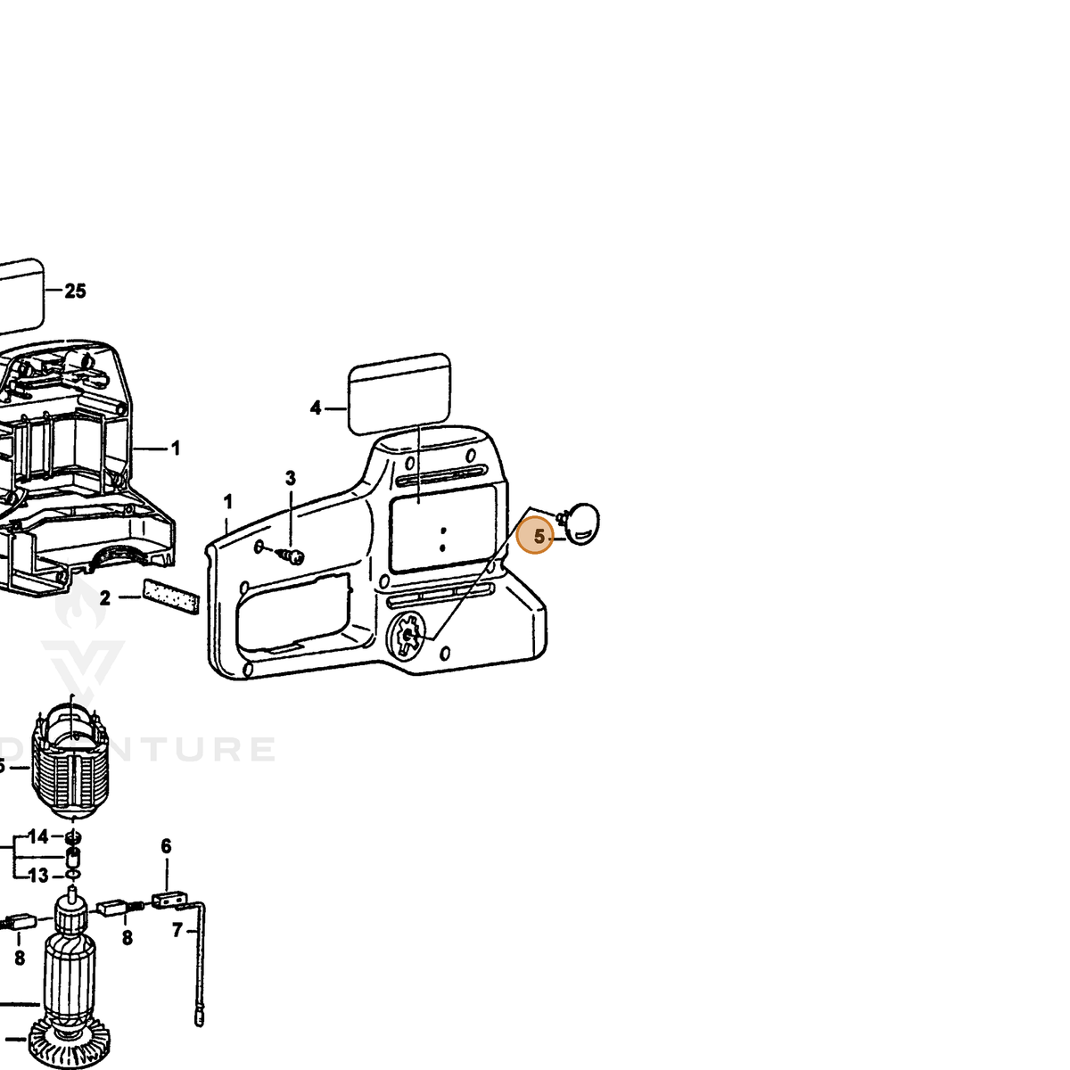 ECHO part 72605500133 — IPL diagram snippet (6x zoom, amber highlight)