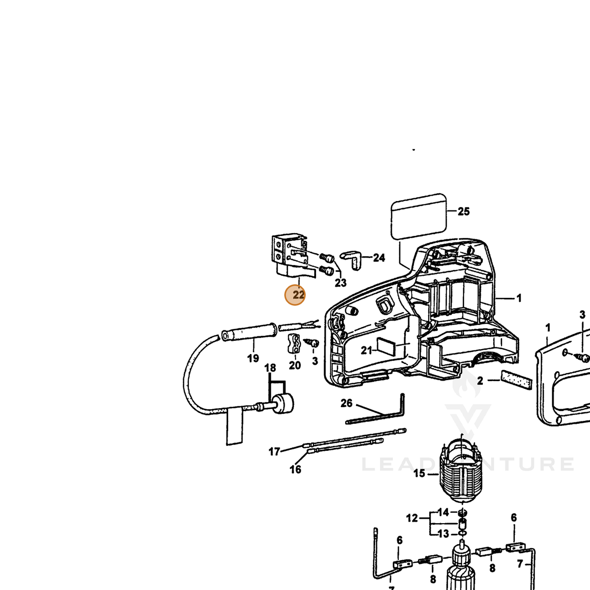 ECHO part 72607200134 — IPL diagram snippet (6x zoom, amber highlight)