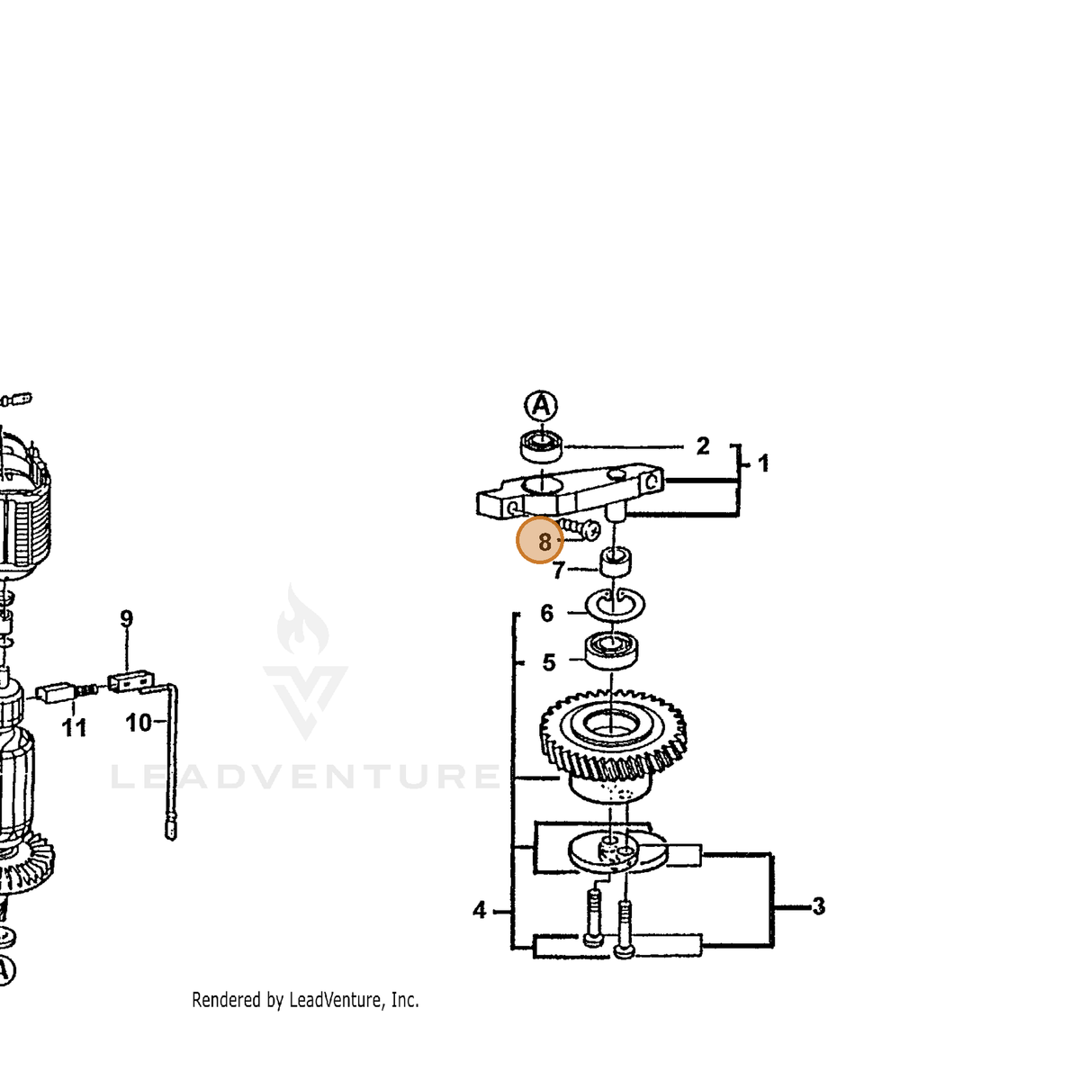 ECHO part 72910611022 — IPL diagram snippet (6x zoom, amber highlight)