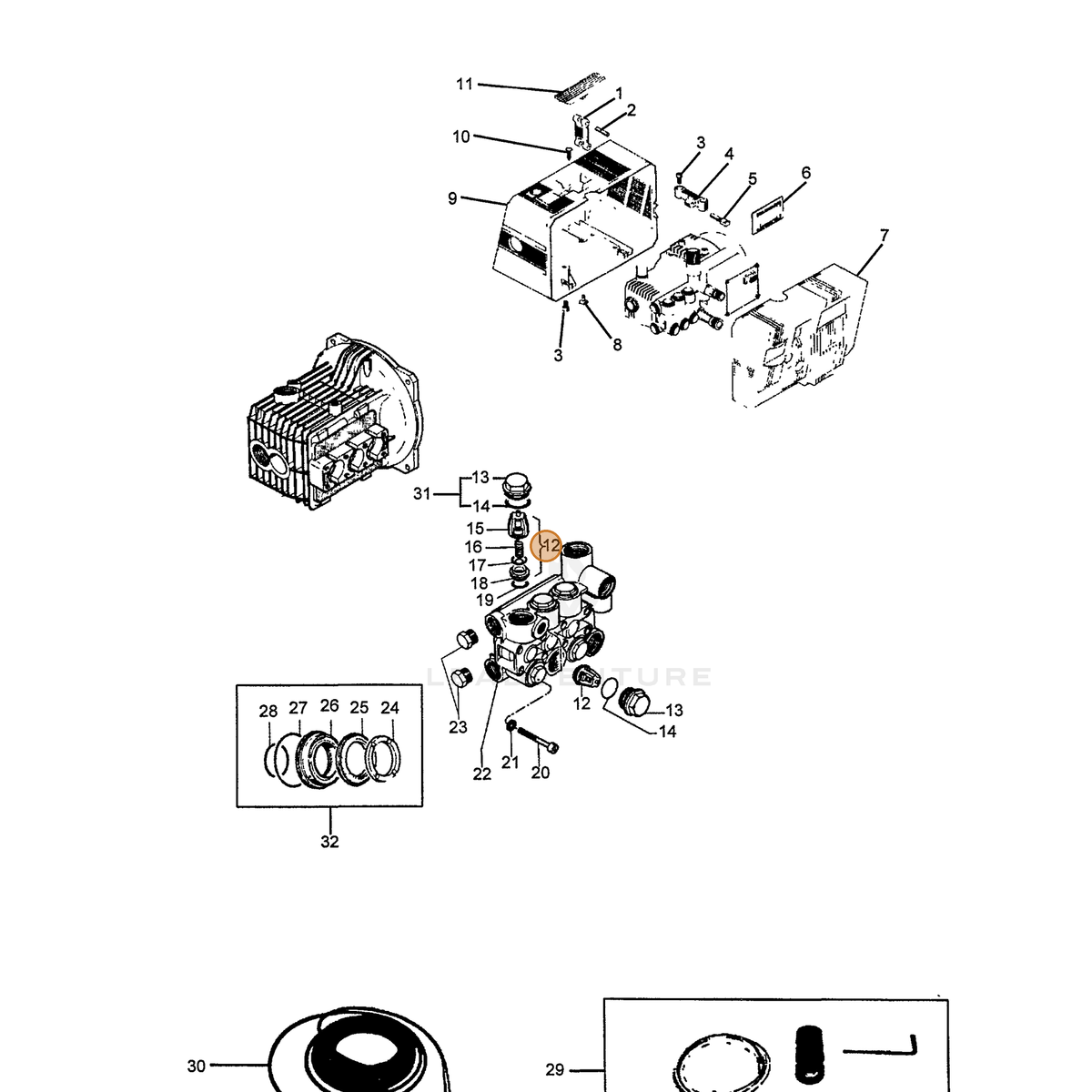 ECHO part 7334000101 — IPL diagram snippet (6x zoom, amber highlight)
