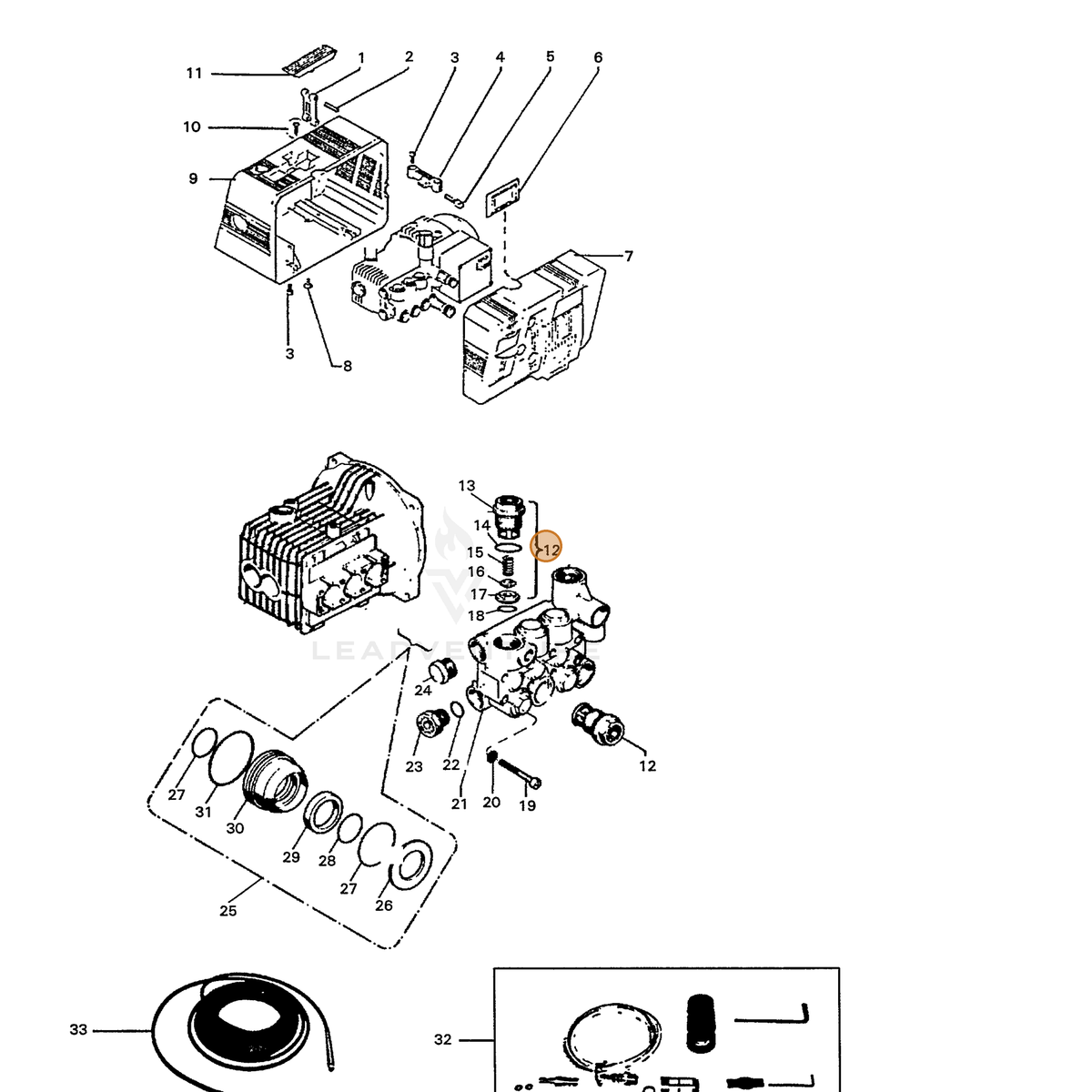 ECHO part 7334000102 — IPL diagram snippet (6x zoom, amber highlight)