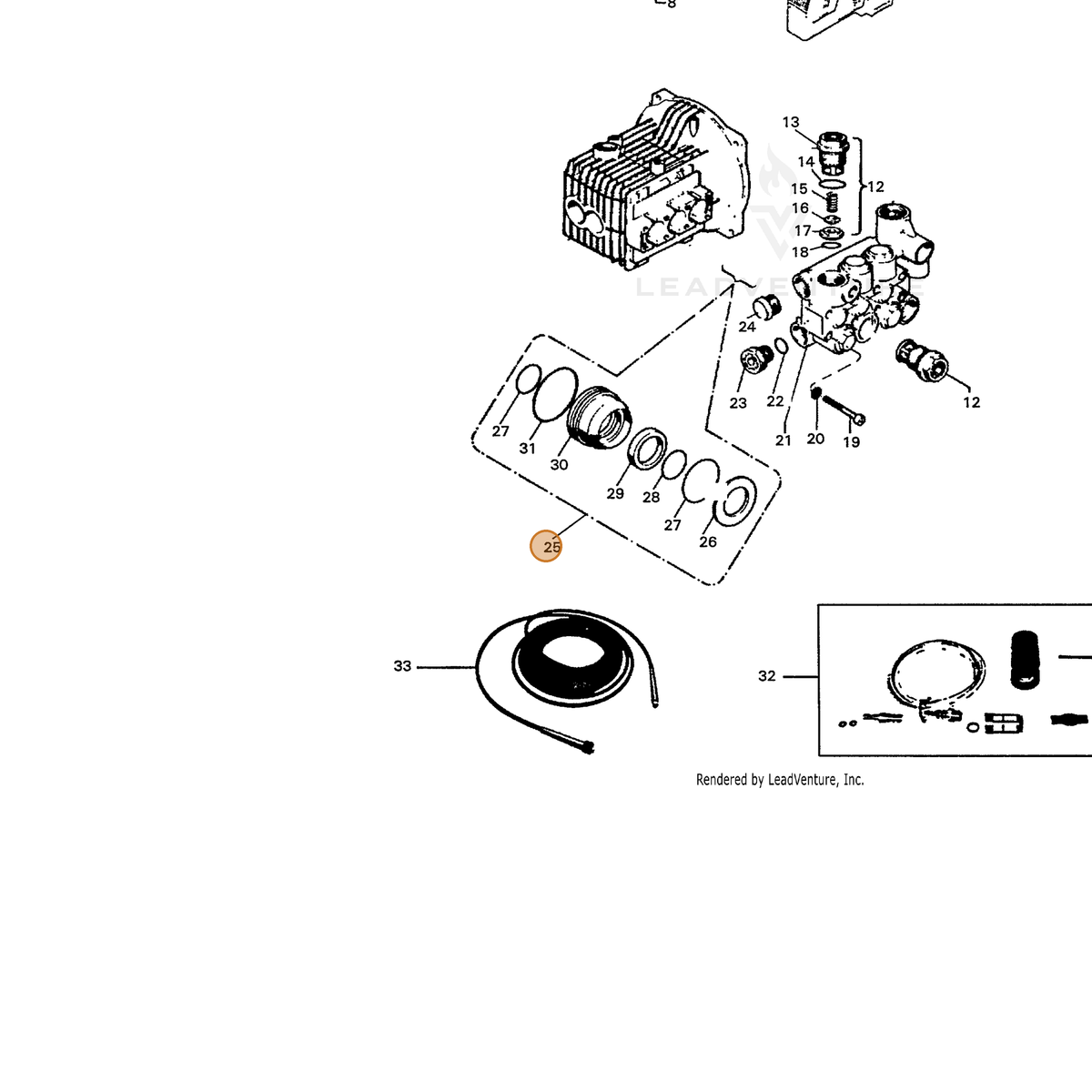 ECHO part 7334000104 — IPL diagram snippet (6x zoom, amber highlight)