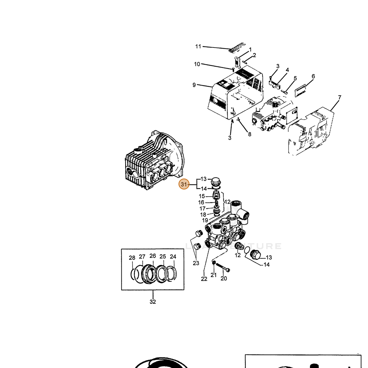 ECHO part 7334008401 — IPL diagram snippet (6x zoom, amber highlight)