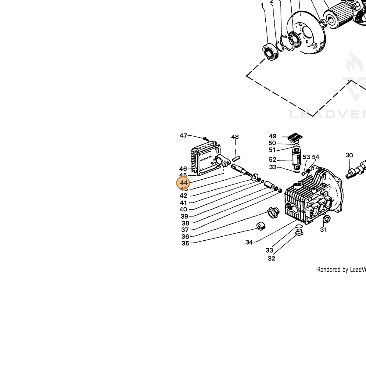 ECHO part 7351030022 — IPL diagram snippet (6x zoom, amber highlight)