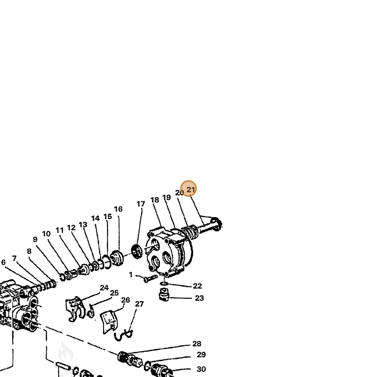 ECHO part 7356040101 — IPL diagram snippet (6x zoom, amber highlight)