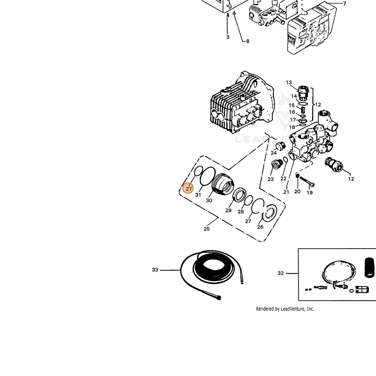 ECHO part 7390383500 — IPL diagram snippet (6x zoom, amber highlight)