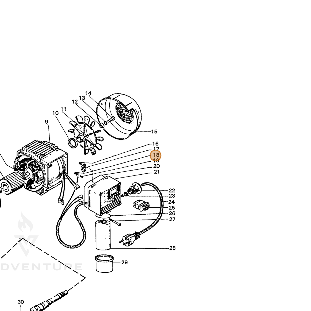 ECHO part 7396691300 — IPL diagram snippet (6x zoom, amber highlight)