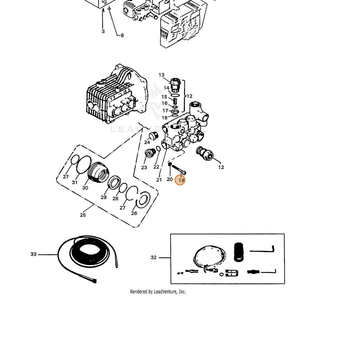 ECHO part 7399194300 — IPL diagram snippet (6x zoom, amber highlight)