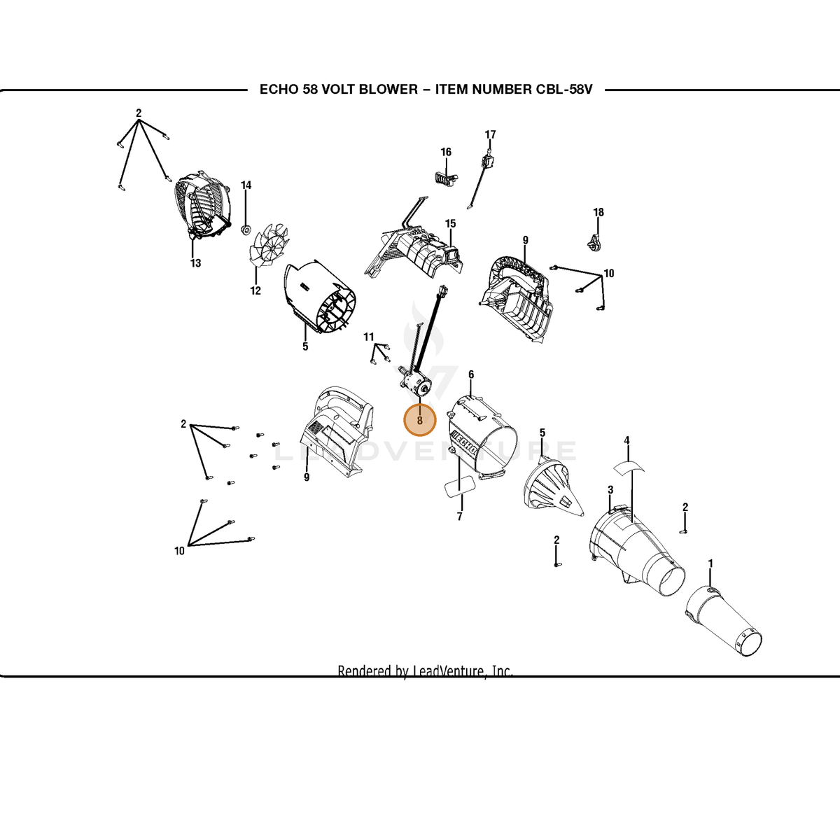 ECHO part 742172001 — IPL diagram snippet (6x zoom, amber highlight)