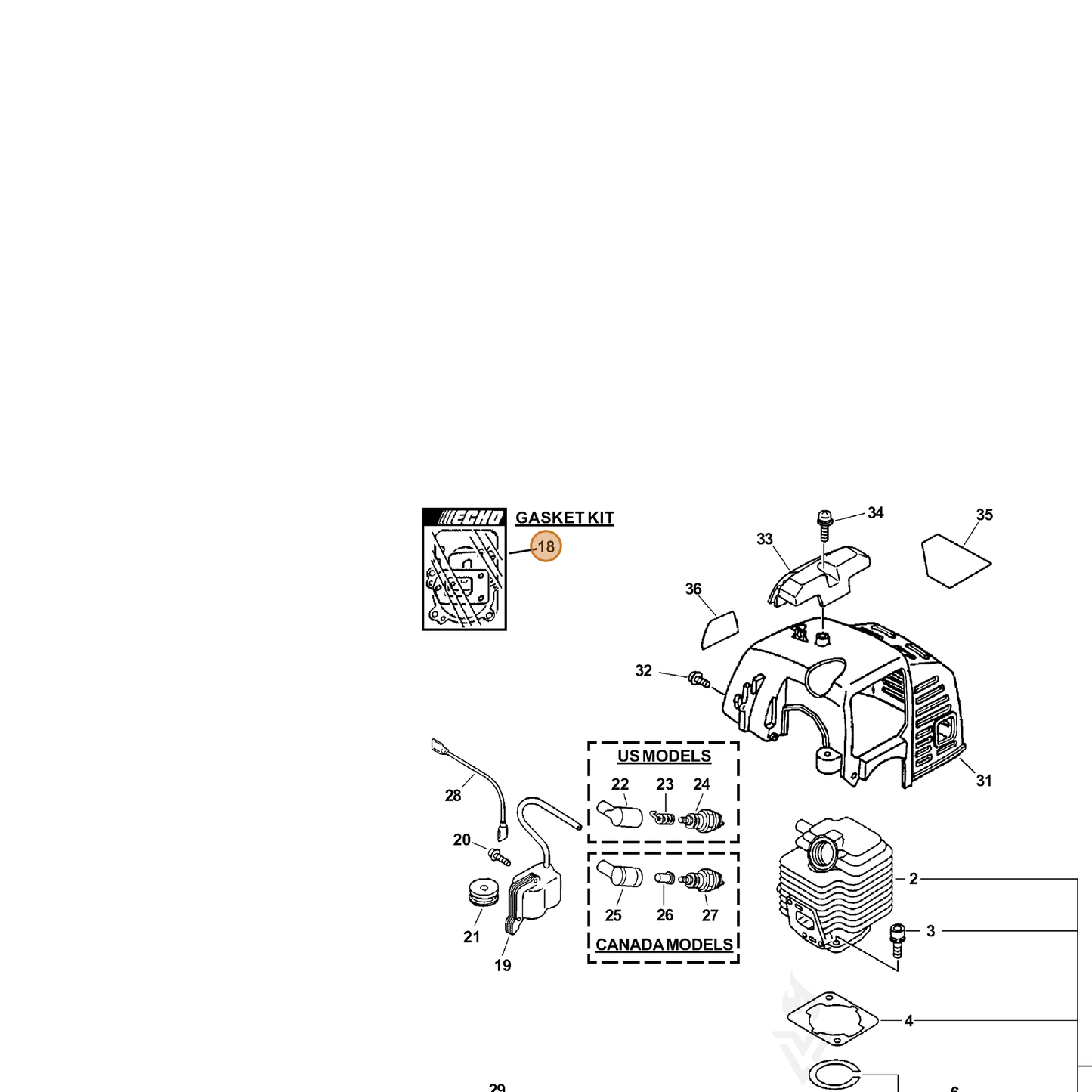 ECHO part 88900005065 — IPL diagram snippet (6x zoom, amber highlight)