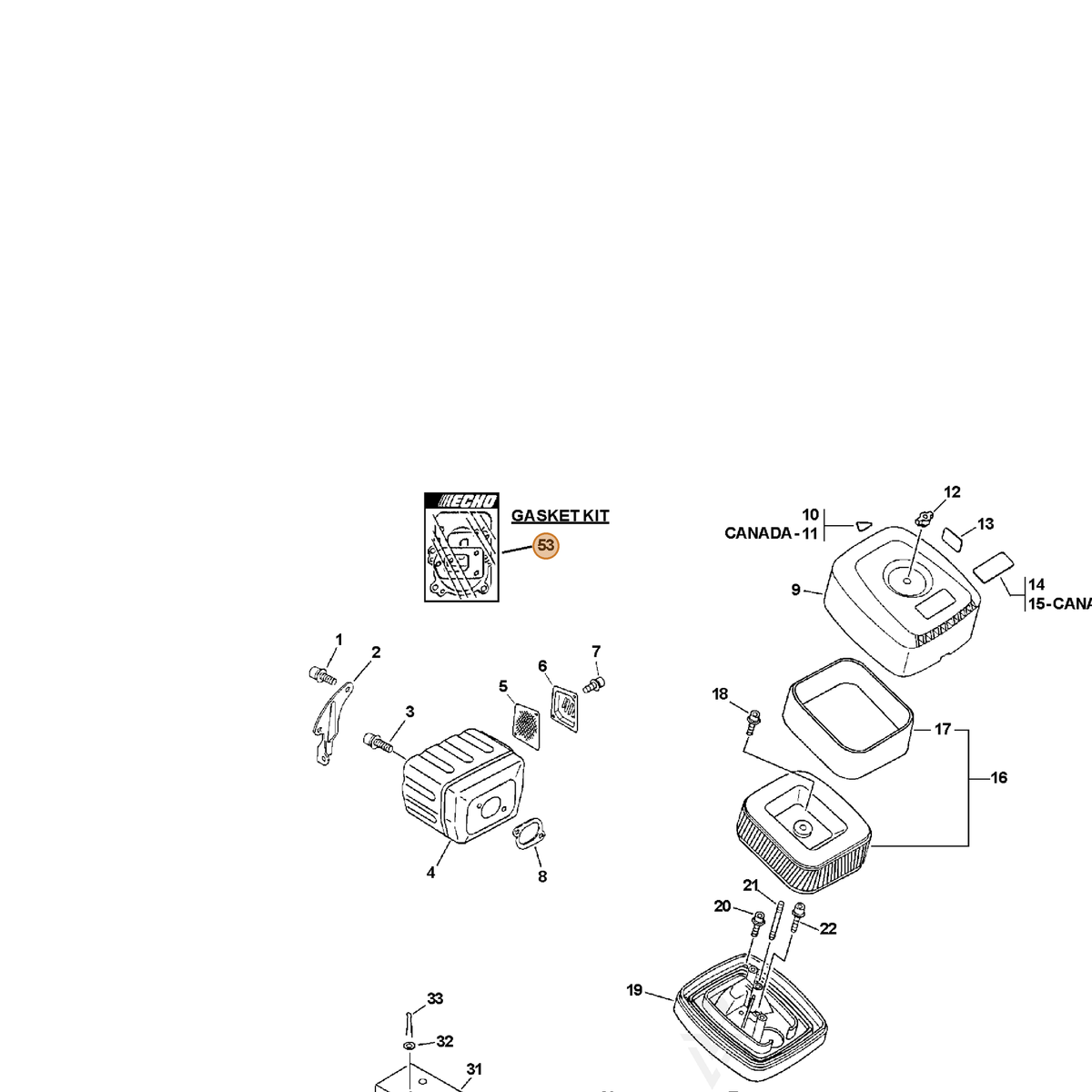 ECHO part 88900032530 — IPL diagram snippet (6x zoom, amber highlight)