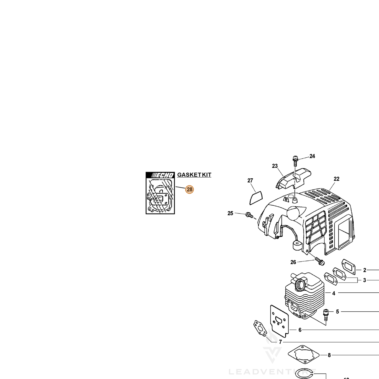 ECHO part 88900042036 — IPL diagram snippet (6x zoom, amber highlight)