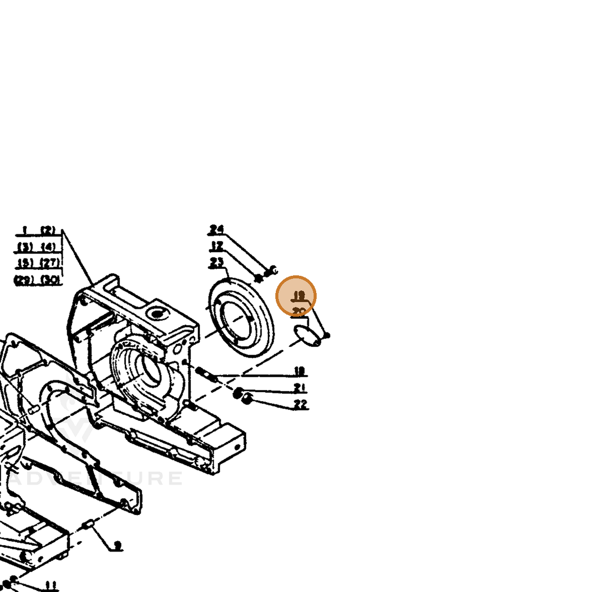 ECHO part 89001100130 — IPL diagram snippet (6x zoom, amber highlight)